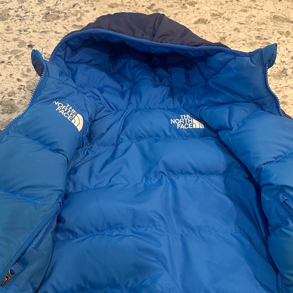 Kids, Size 6, The North Face Navy and Sky Blue Hooded Jacket - Picture 2 of 7